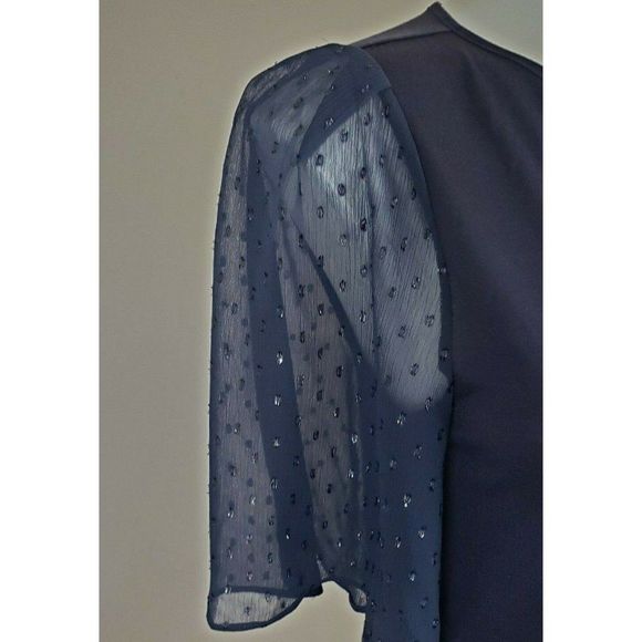 Ann Taylor Loft Navy Blue Top Shirt Keyhole Back Sheer Sleeves S NWT - Picture 5 of 5
